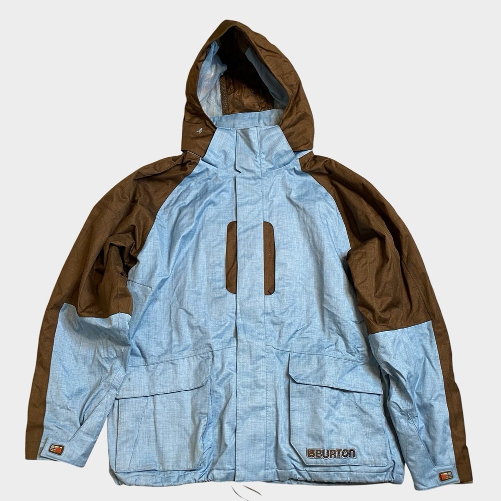 Burton Snowboard Jacket Mens XL Blue Brown Hooded Pockets Gorpcore Outdoor